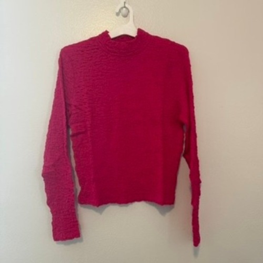Target Pink Vibes Crinkle Popcorn Texture Mock Neck Long Sleeve Top Large NWT